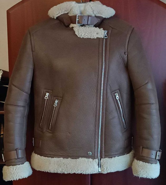 Жіноча дублянка куртка авіатор, косуха з еко-шкіри та хутра Bershka. S