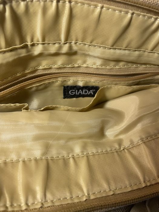 Mala “ GIADA” em tecido e pele com brilho dourado