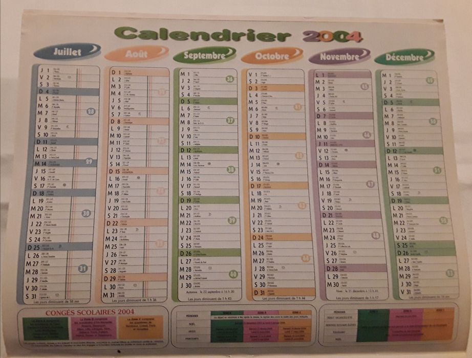 Calendário de parede francês do ano 2004
