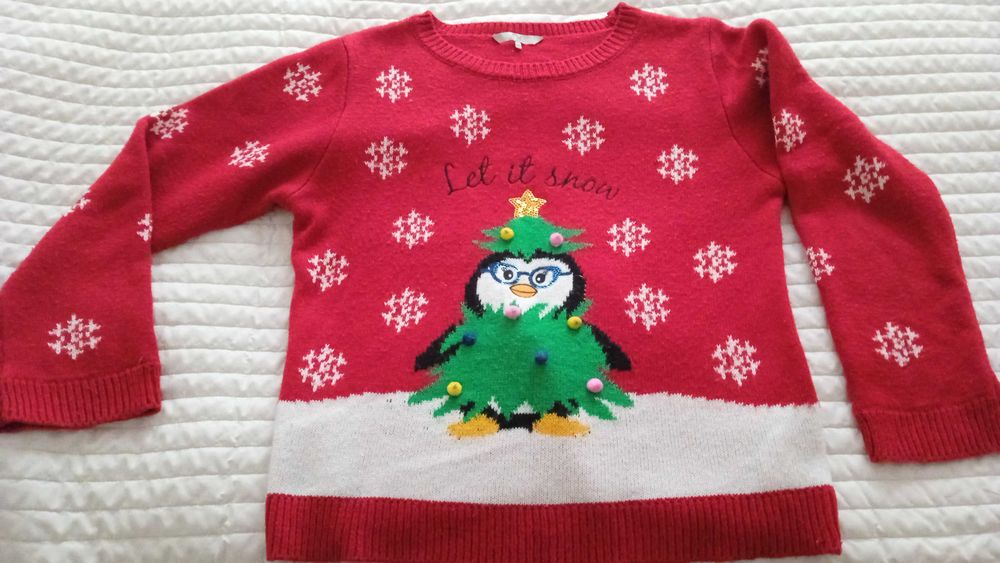 sweter świąteczny z pingwinem