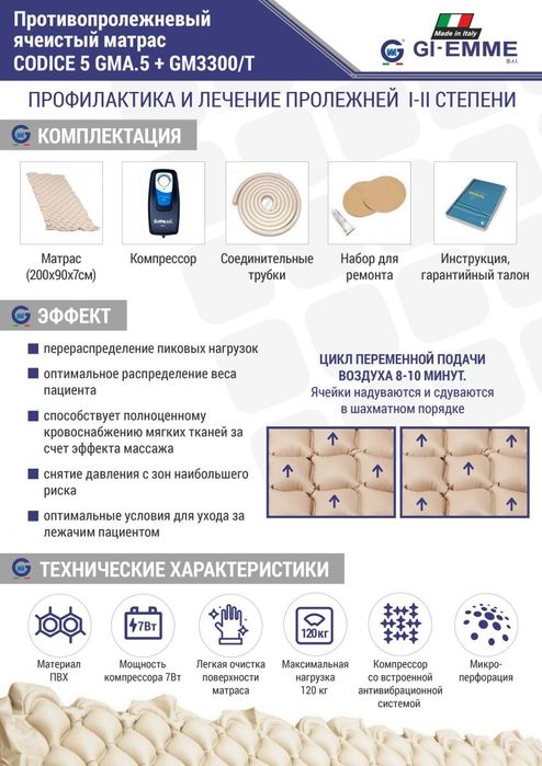 Противопролежневый ячеистый матрас Gi-emme CODICE 5 GMA.5 + GM3300/T