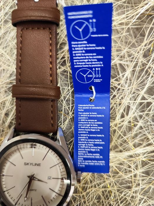 Relógio de pulso masculino, castanho em pele da Skyline