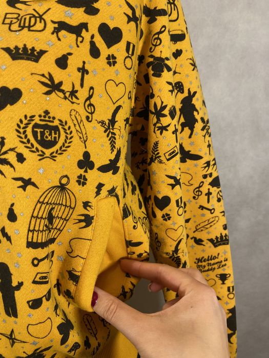 Bluza żółta z kapturem printem alternative y2k style wygodna 38 M L
