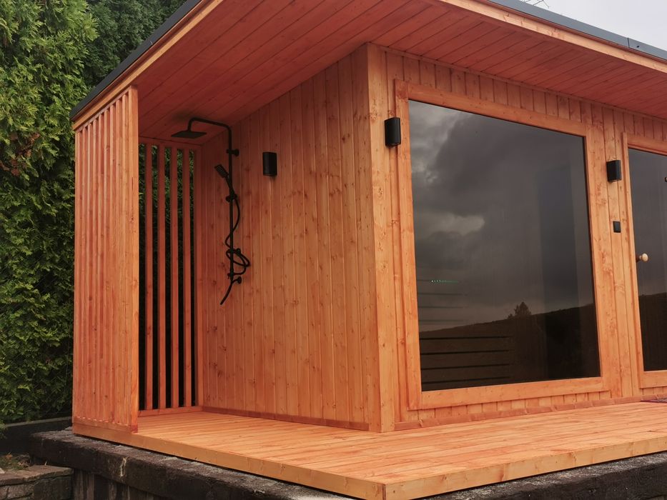 Sauna Ogrodowa 8x2,2m Taras Wiata Piec Sterownik Prysznic Hit
