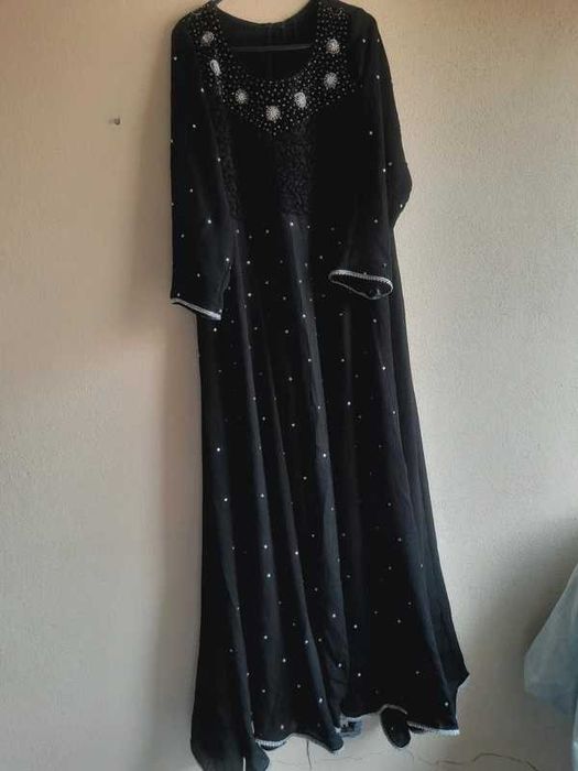 Black Pakistani Indian Bollywood Anarkali Dress Long Maxi for Wedding Party with Chiffon Dupatta
