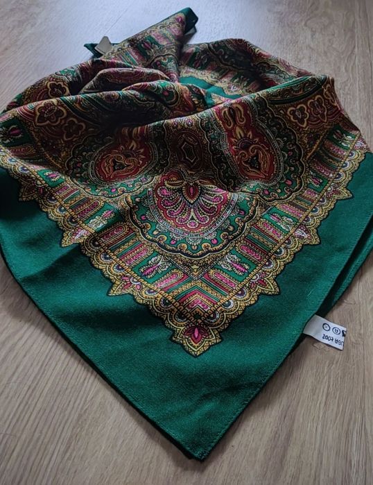 Chustka apaszka góralska PRL zpw struga vintage wełna  antyk 80paisley