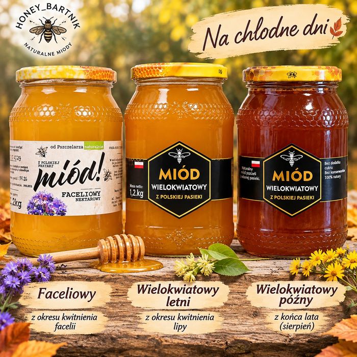Zestaw 3 miodów 0,9 l – na chłodne dni, do herbaty