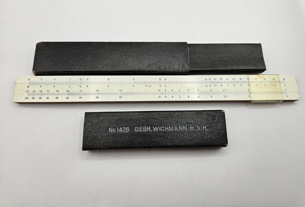 Zabytkowy suwak logarytmiczny Gebr. Wichmann No. 1428 z etui | Vintage