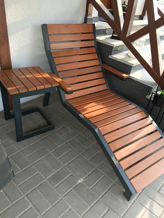 Leżak leżanka loft drewniano metalowa