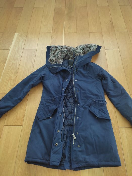 długa kurtka parka z kapturem 34/ 36 XS/S