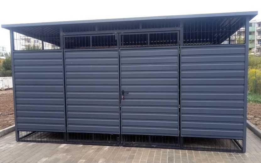 Ładny Garaż Blaszany GRAFITOWY z zadaszeniem bocznym -Maj-Blach