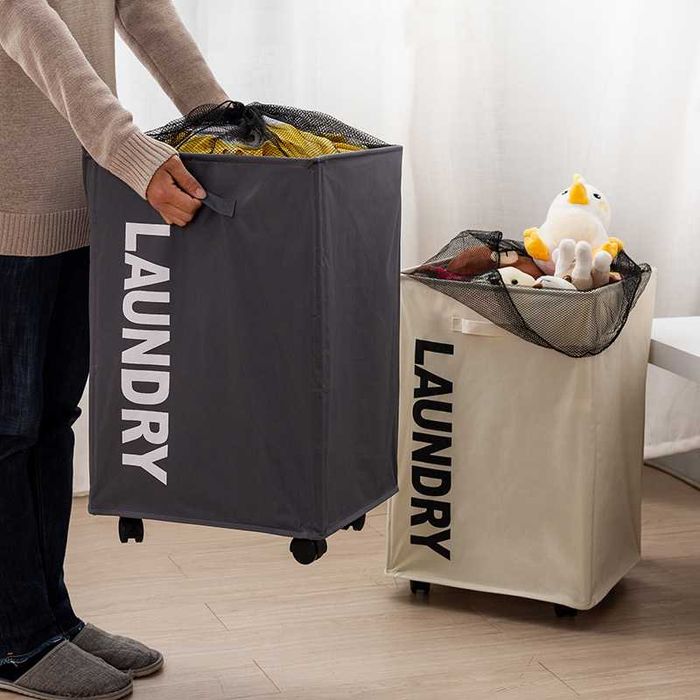 Kosz na Pranie Zabawki Mata do ćwiczeń na Kółkach Składany 83L Beżowy