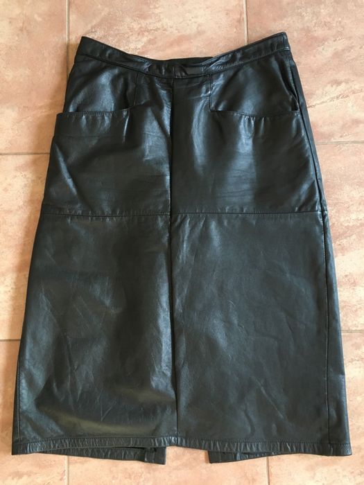 c&a czarna skorzana spodnica midi genuine leather 38 M