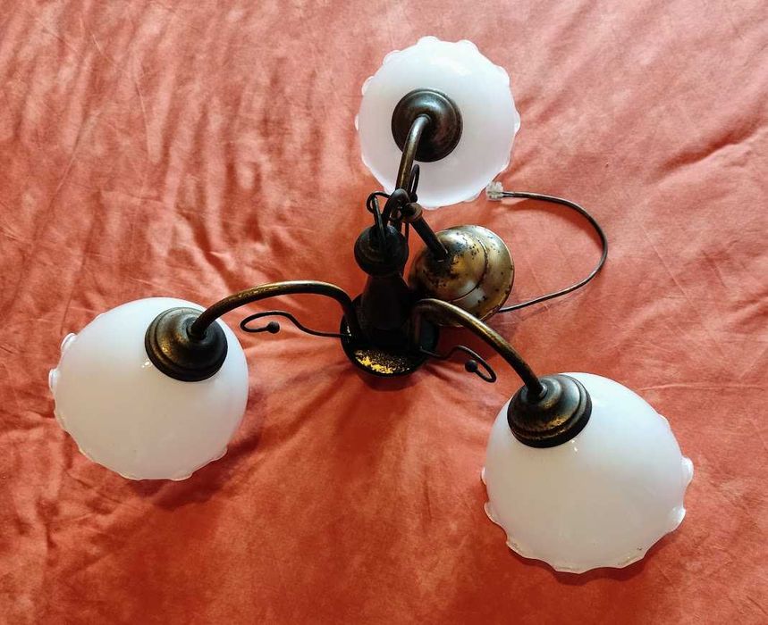 Candeeiro de teto antigo em latão 3 lumes