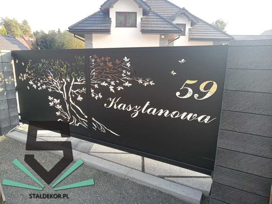 Brama przesuwna 4x1,5m wycinana laserowo, CNC,  panelowa.