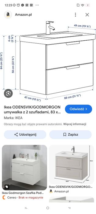 Ikea godmorgon angsjon szerokość 80 cm