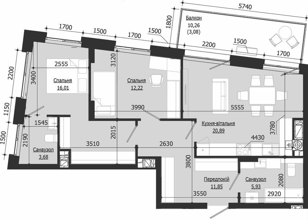 2-кімнатна квартира за адресою (площа 73,7 м²) - Atlanta.ua - фото 3
