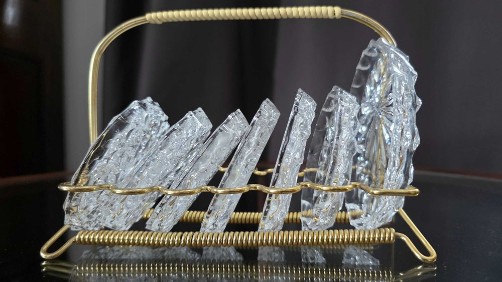 Kryształowe podstawki na stojaku.Lata 50