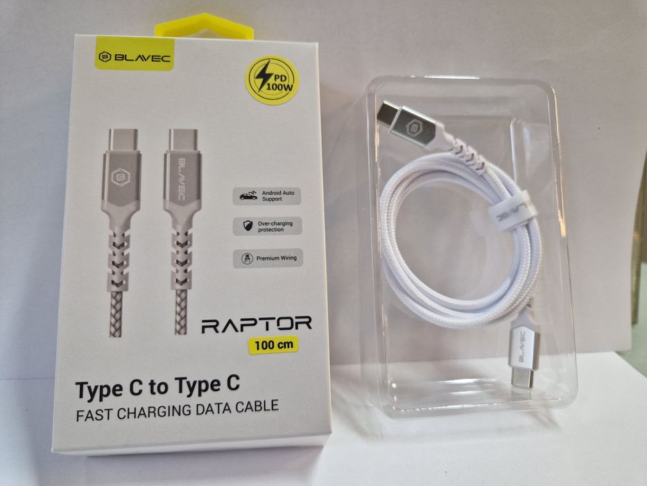 Blavec Kabel Raptor pleciony - Typ C na Typ C - PD 100W 5A 1 metr