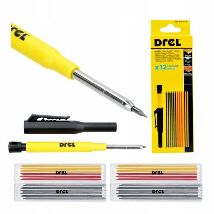 Ołówek Stolarski Budowlany Automatyczny Z Temperówką 24 Szt Wkładów Oł