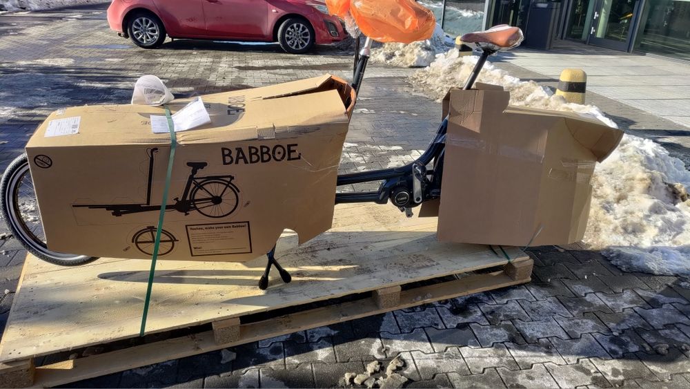 Elektryczny rower cargo Babboe City Mountain, riksza dla dzieci