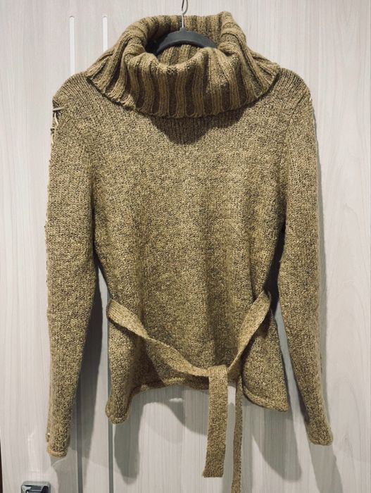 Sweter kardigan z golfem wełna 100 proc. L/XL