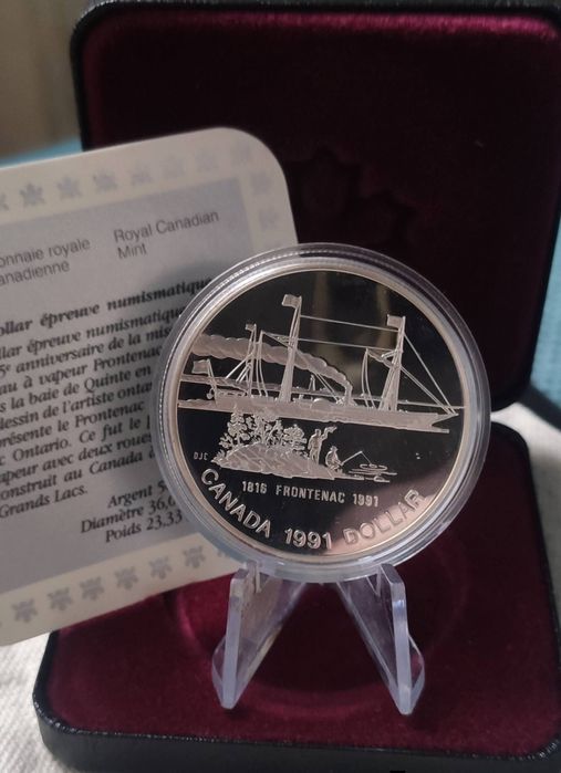 1 $. Канада 1991р. " Пароплав". СРІБЛО. Пруф. Сертифікат. Набір.