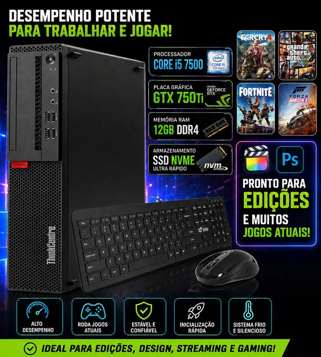PC Gamer Core i5 7500-3,9ghz(i3 8100)GTX 750Ti 2gb+12gb+ SSD/HD 620