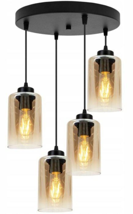 Lampa wisząca plafon czarny z 4 miodowymi kloszami dymione loft E27