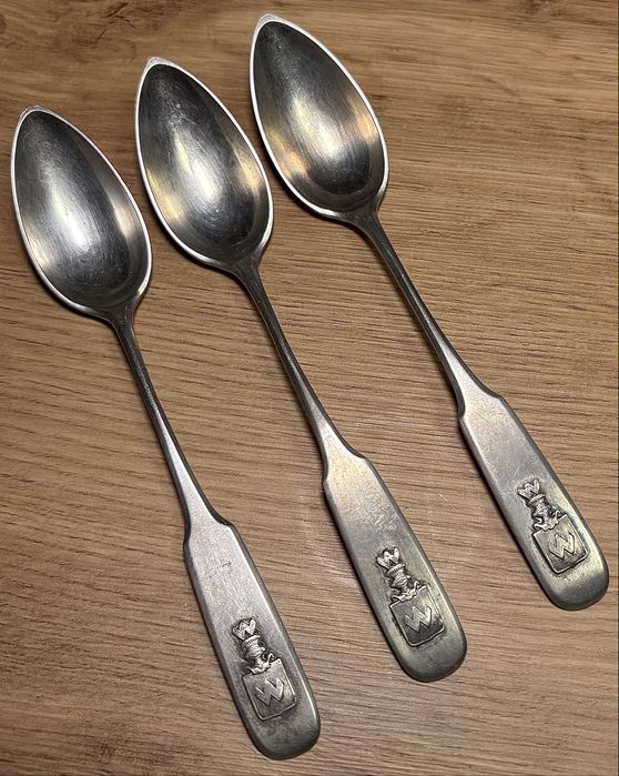 Srebra łyżeczka x 3 szt. Herb Abdank Srebro Kraków Austro-Węgry