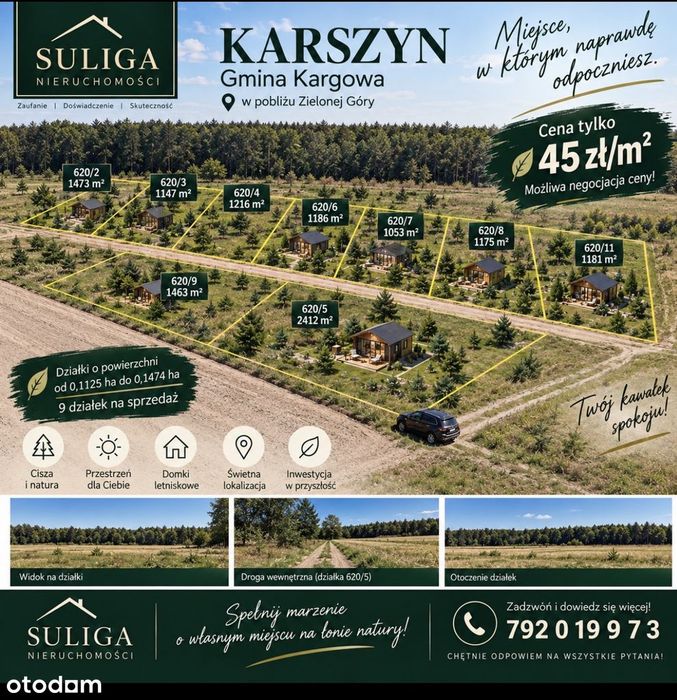 Działki rekreacyjne w Karszyn 45zł/m2