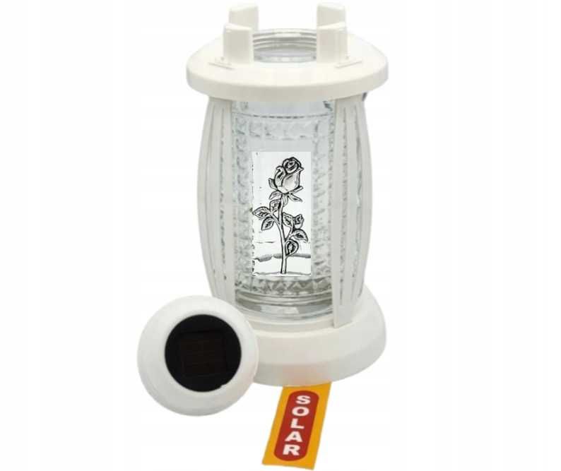 Znicz Solarny LED z Czujnikiem Zmierzchu, Lampa Solarna Srebrna Róża
