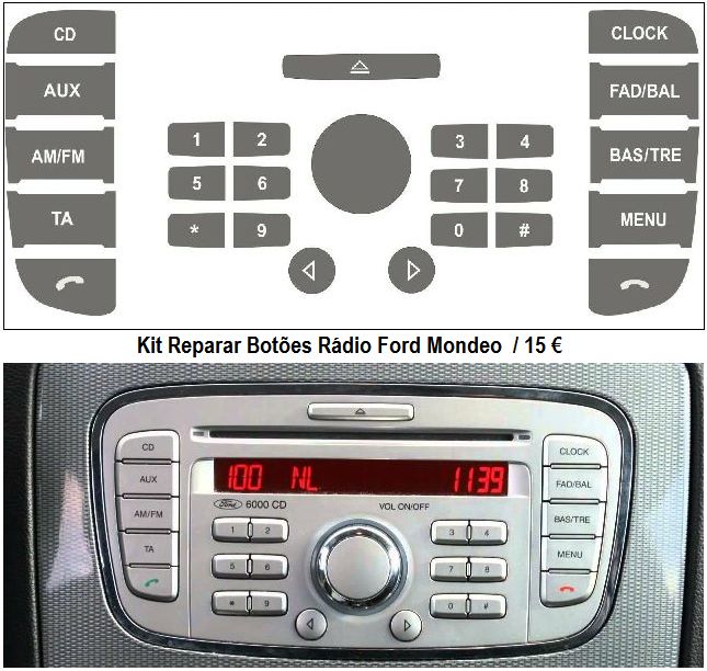 Kit Vinil Autocolante Botões Auto-Rádio Ford S-Max / Mondeo / KA