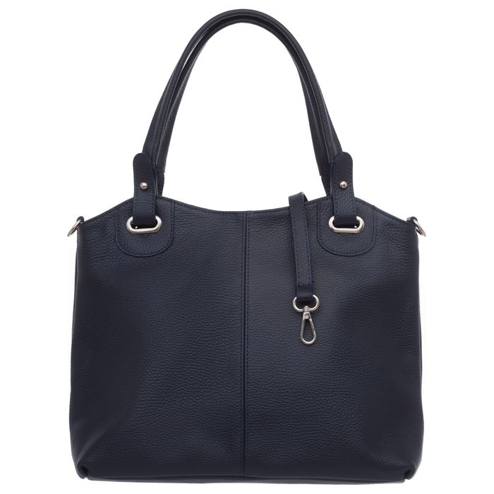 VERA PELLE torebka skórzana shopper z paskiem na ramię V658 granatowa