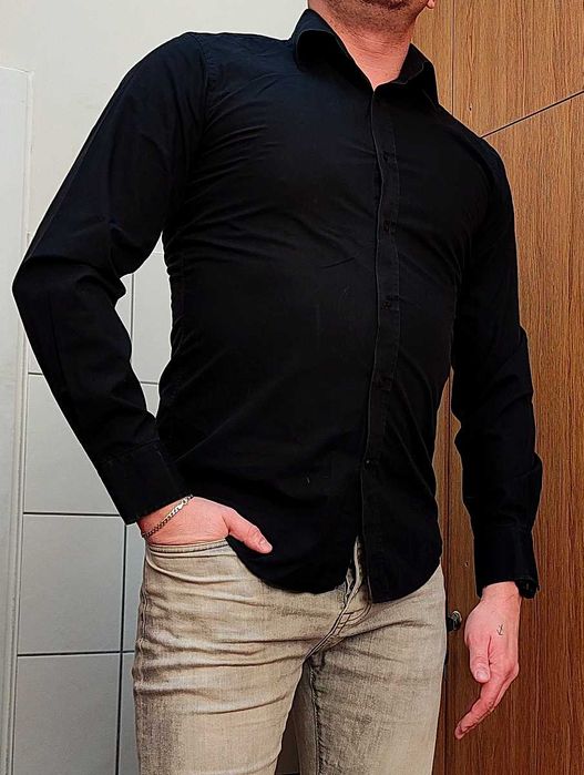 Koszula męska czarna długi rękaw Rosweel & Sons slimfit rozm. L