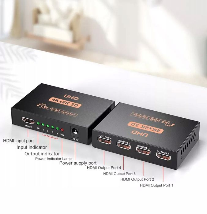 Rozgałęźnik, rozdzielacz, Splitter, 4kx2k 4xHDMI 1x4