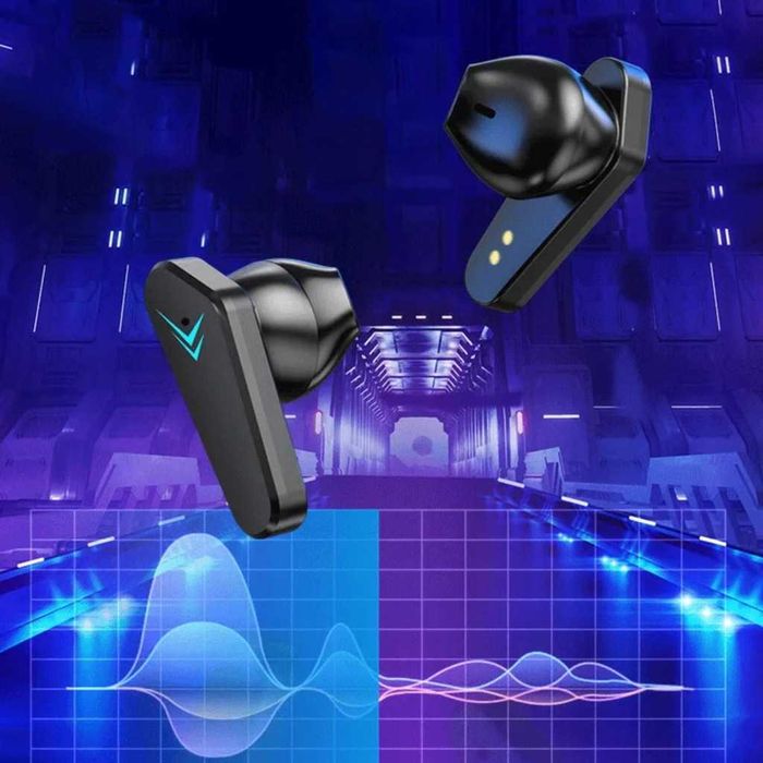 SŁUCHAWKI Bezprzewodowe Gamingowe TWS Bluetooth 5.0 LED Powerbank Mikrofon Dotykowe Etui Czarne 18h Pracy