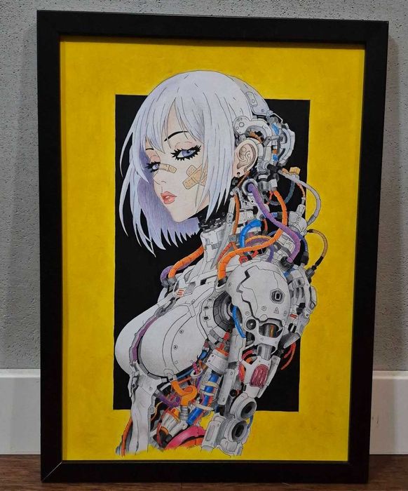 Obraz Grafika A3 - Cyber Woman - ręcznie malowana