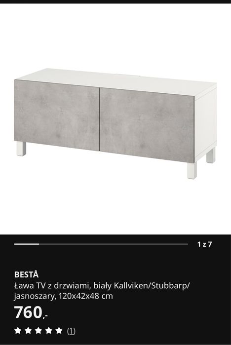 Szafka IKEA BESTA biała + jasnoszare fronty 120 cm