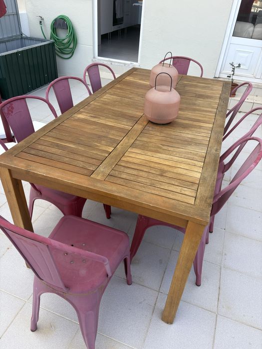 Mesa de jardim madeira de acacia 180x90 com 8 cadeiras