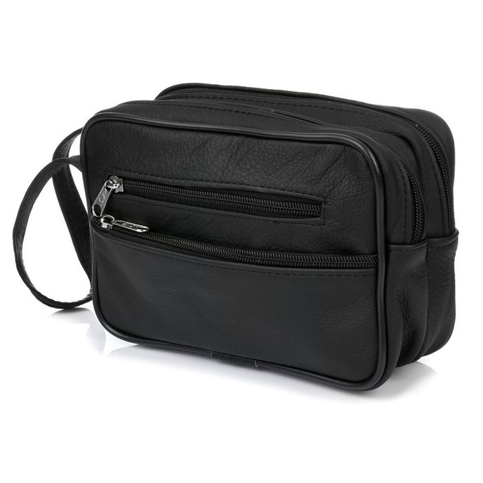 SASZETKA męska skórzana do ręki na dokumenty pieniądze E002 czarna