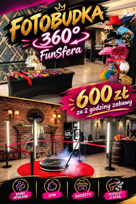 Fotobudka 360 600zł/2 godz BAŃKI DYM GADŻETY