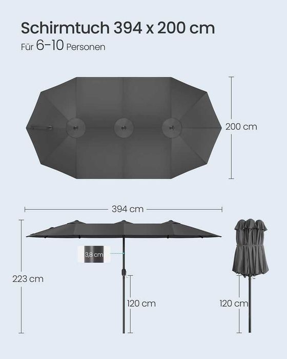 Nowy parasol ogrodowy / 394 x 200cm / ochrona UV / SONGMICS / W1222!