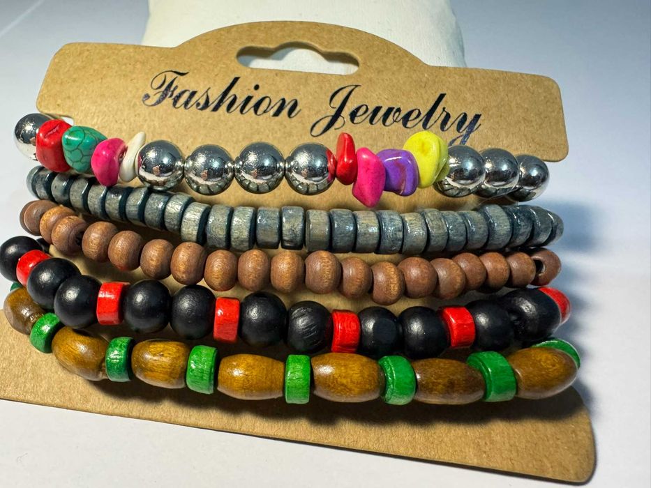 pięć drewnianych bransoletek Boho zestaw (m7)