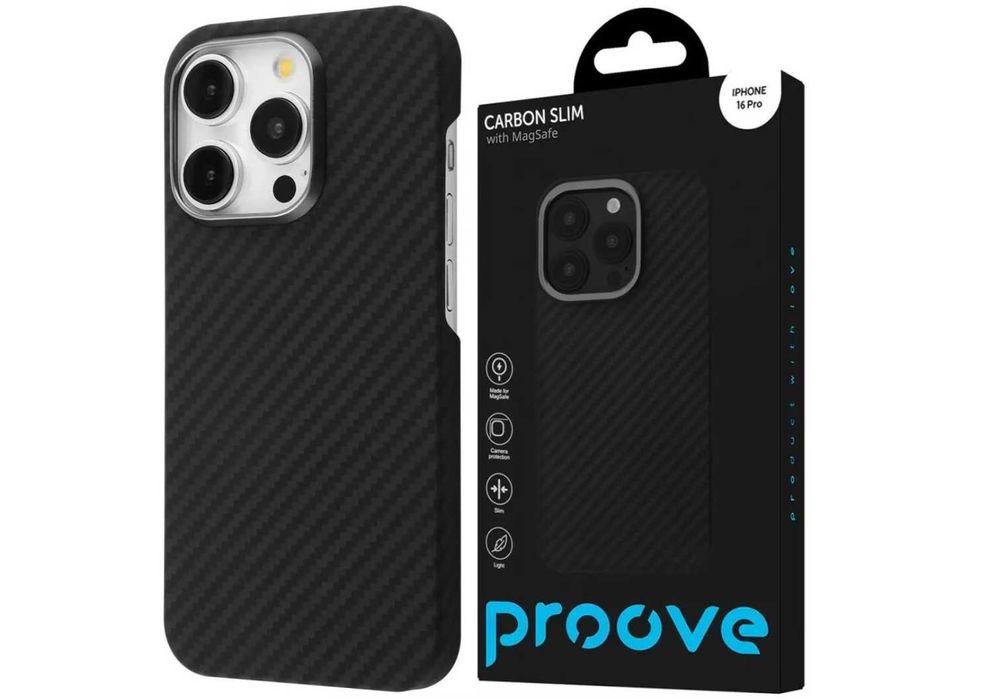 Карбоновый чехол Proove Carbon with MagSafe iPhone 16, Pro, Max, Plus