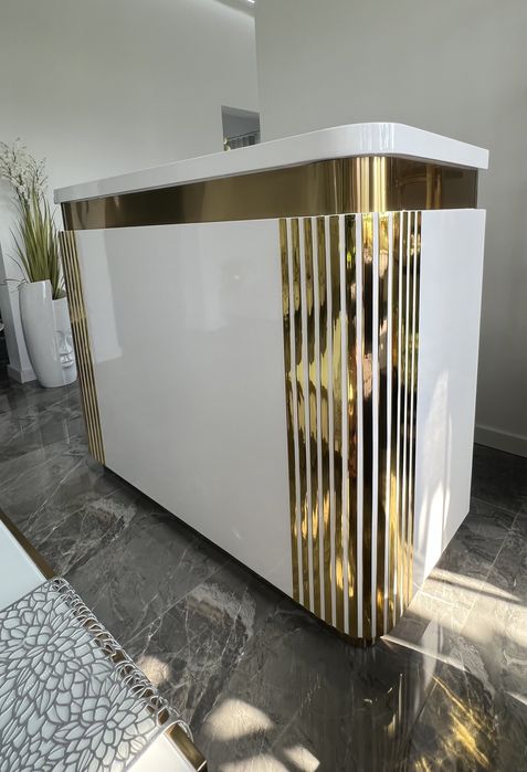 NOWA biała złota komoda recepcja z lamelami lada glamour duża 140