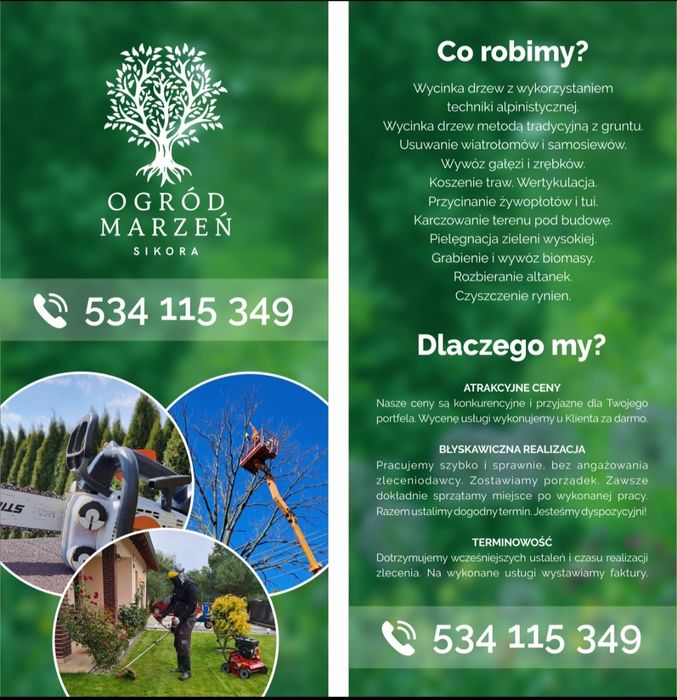 Wycinka drzew, Wywóz,Przycinanie, drzew owocowych, Rębak, Transport