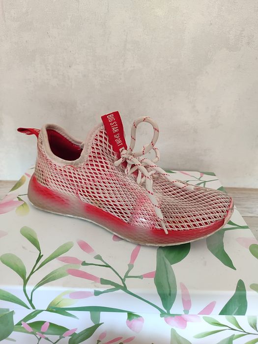 Damskie sneakersy 38 siateczkowe czerwone białe adidasy
