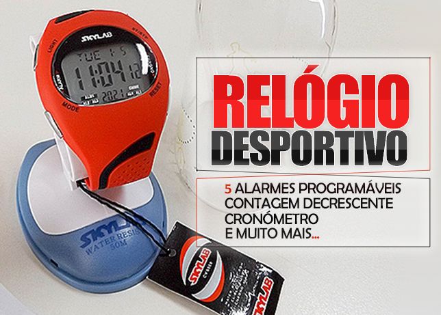 Relógio desportivo - 5 alarmes, contagem decrescente e cronómetro