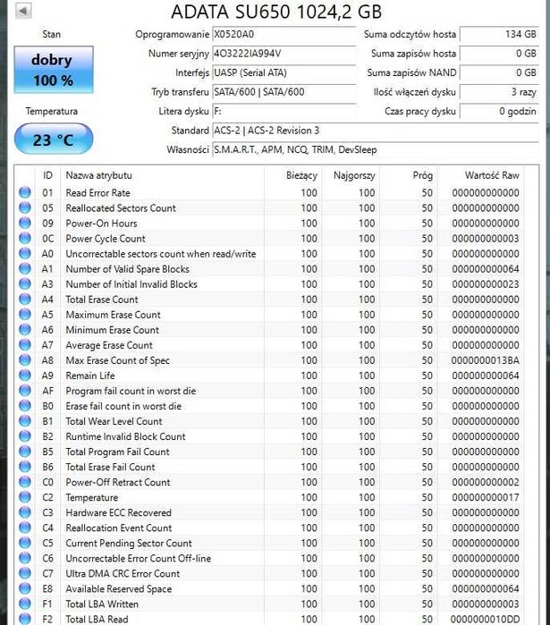 Adata Dysk SSD Ultimate SU650 1TB 2.5 cala S3 3D